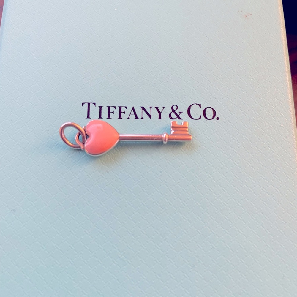 Retired pink enamel heart key Tiffany and Co